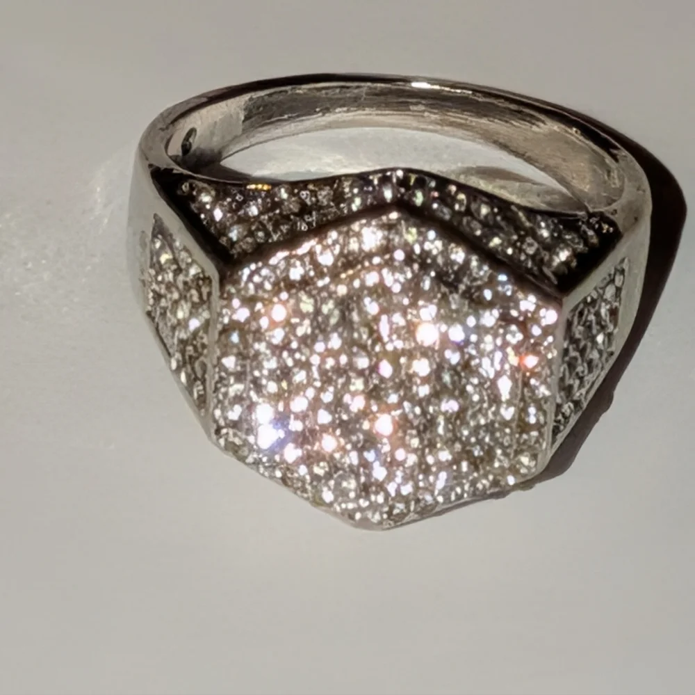 Modern Men's Silvery Hexagonal Diamond Ring Sz 13
